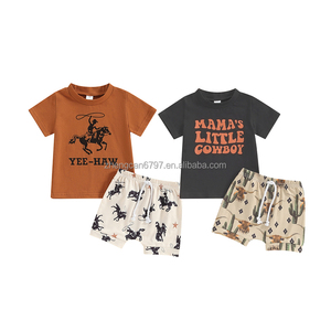 2024 été décontracté garçons tenues bébé col rond survêtements Western <span class=keywords><strong>Element</strong></span> Cowhead imprimer manches courtes Shorts enfants 2 pièces - Product Image 1