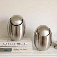 Poubelle miniature en acier inoxydable 304 avec couvercle à bascule, petite poubelle de bureau en forme d'œuf, poubelle en métal pour la cuisine