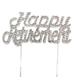 Shiny Crystal Happy Retirement Silver Alloy Rhinestone Cake Topper For Retirement Party Cake Decoration Supplies Favored Gifts