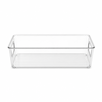 Conteneur de rangement en PET transparent, long et étroit, de qualité alimentaire, bac organisateur étroit pour réfrigérateur et garde-manger avec deux poignées
