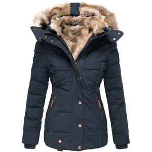 Auf Lager Winter Warme Baumwollkleidung Damen Reißverschluss Langarm Slim Fit Kapuzenmantel - Product Image 5
