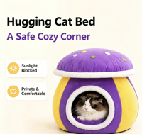 Lit pour chat en forme de champignon, épais et chaud pour l'hiver, en fourrure de lapin, détachable, lavable, semi-fermé, pour petits chiens