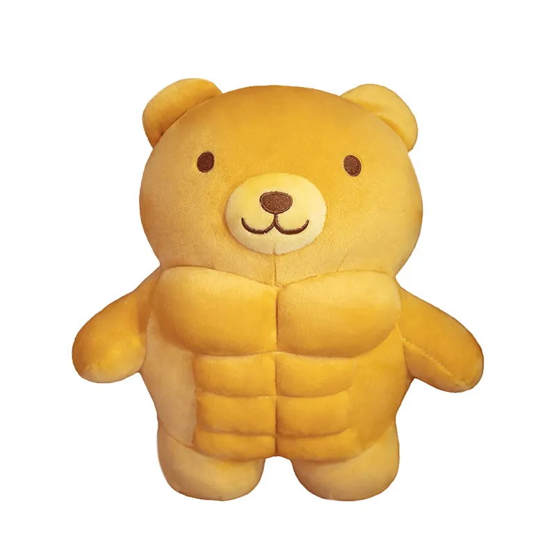 Novo bonito animal pão muscular urso travesseiro porco recheado pelúcia brinquedo dormir calmante boneca