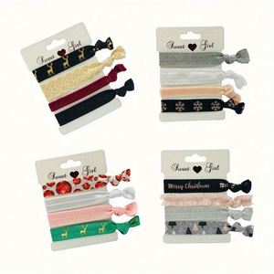 Pulsera de la serie Custom Logo con diseño de copo de nieve, alce y letras de Feliz Navidad, lazo para el pelo anudado, promocional - Product Image 1