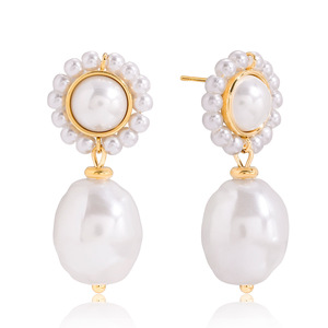 Pearl Drop Earrings Flower Shape AAA Grade Bezel Setting Party Jewelry - Product Image 5