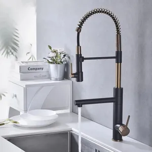 Gold Kitchen Faucets Pull Down Sink Faucet Pull Out Black Spring Spout Mixers Tap Hot Cold Water Crane