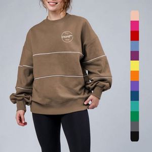Vente en gros de sweats à rayures pour femmes avec logo personnalisé 480g sweat-shirt à col rond en coton épais sweat à capuche avec strass pour femmes - Product Image 1