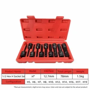 Lot de 10 douilles hexagonales intérieures H4-H19 en acier au carbone durable, longueur 127 mm, jeu de douilles 78 mm, pour clé à douille 1/<span class=keywords><strong>2</strong></span>, réparation - Product Image 5