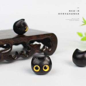 Ornement en bois sculpté en forme de chat noir, 20x18x18mm, style chinois, décoration de maison, cadeau - Product Image 1
