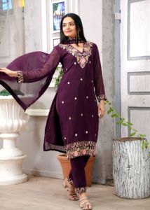 Premium womens festive georgette salwar suit set with <b>sequins</b> embroidery <b>top</b> trouser dupatta stitched ethnic wear - Product Image 2
