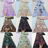 Dentelle africaine Sinya 3D appliquée, 5 yards, vente chaude, avec sequins, cristaux et diamants brodés, tissu de dentelle perlée de luxe pour robe de soirée