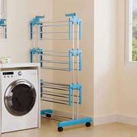 Séchoir à linge métallique pliable 4 niveaux, robuste, sur roulettes, pour intérieur et extérieur