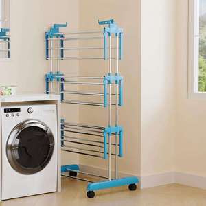 Tendedero de <span class=keywords><strong>Ropa</strong></span> Metálico Plegable de 4 Niveles, Ahorra Espacio, Resistente, con Ruedas, para Uso en Interiores y Exteriores - Product Image 3