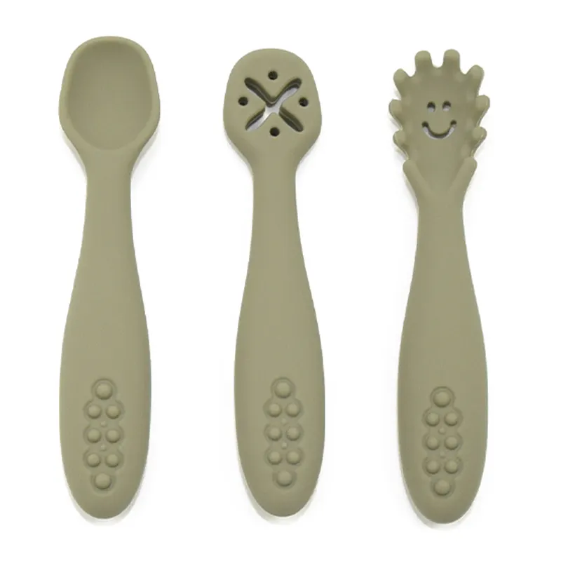 Wholesale Free Bpa Feed Grade Silicone Spoon Set Baby First Stage Independent Silicone Baby Silicone Training Spoon