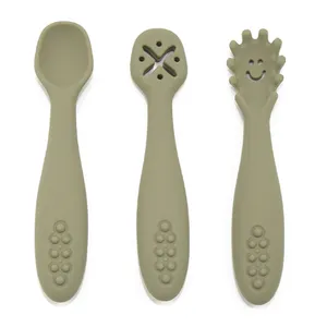 Atacado Livre Bpa Feed Grade Silicone Colher Set Baby First Stage Independente Silicone Baby Silicone Training Spoon