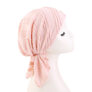 <span class=keywords><strong>Foulard</strong></span> plissé doux pré-noué pour femmes, bonnets <span class=keywords><strong>chimio</strong></span>, turbans, chapeaux pour le cancer, bonnets de nuit, couvre-cheveux, écharpes - Product Image 4