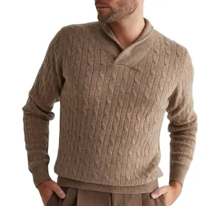 Maglione Pullover da uomo a maglia a manica lunga in puro Cashmere modello di cavo maglione Oem fabbrica Turn Down vestiti invernali per gli uomini