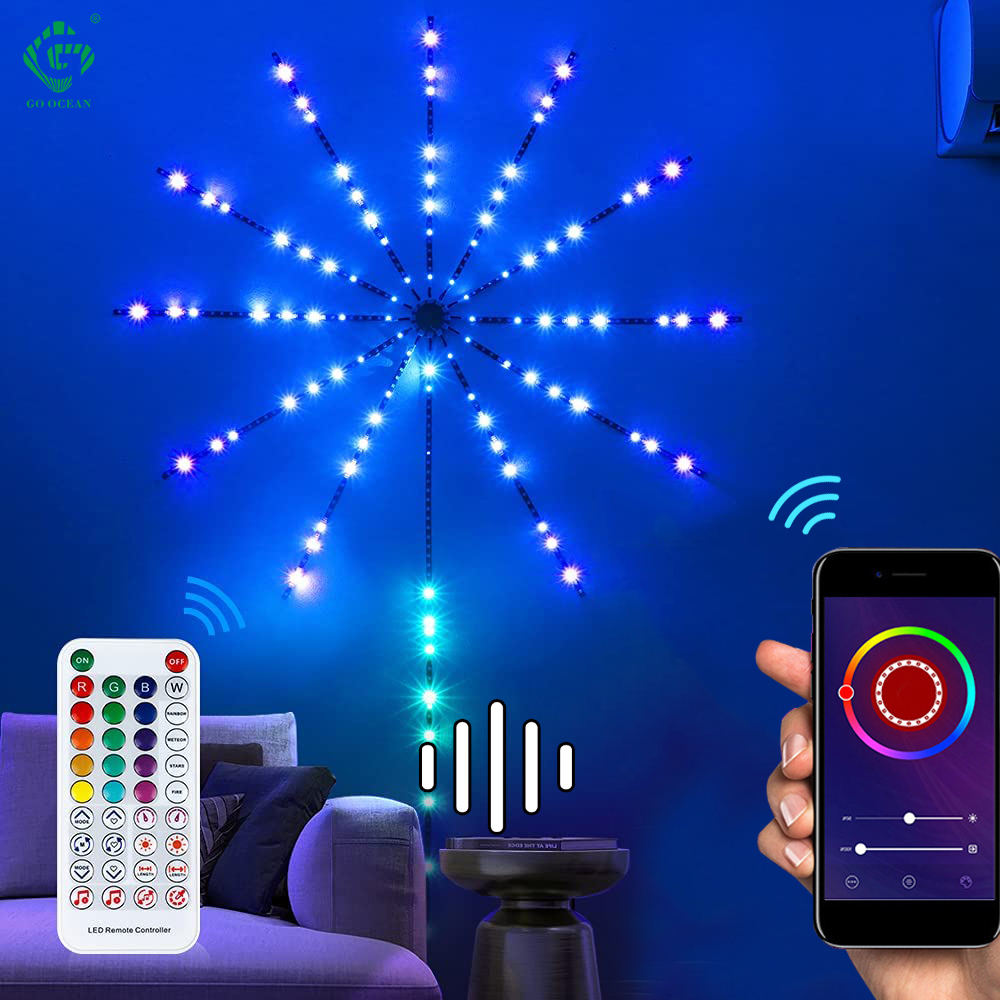Праздничный фейерверк, Светодиодная лента, RGB Гирлянда, сказочное освещение, управление музыкой, метеоритная лампа, комната, шатер, домашний Свадебный декор, световая лента
