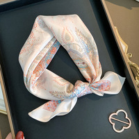 Écharpe carrée 100% soie de mûrier 53 cm pour femme, style français, imprimé de luxe, élégante, décorative, petit foulard, bandana
