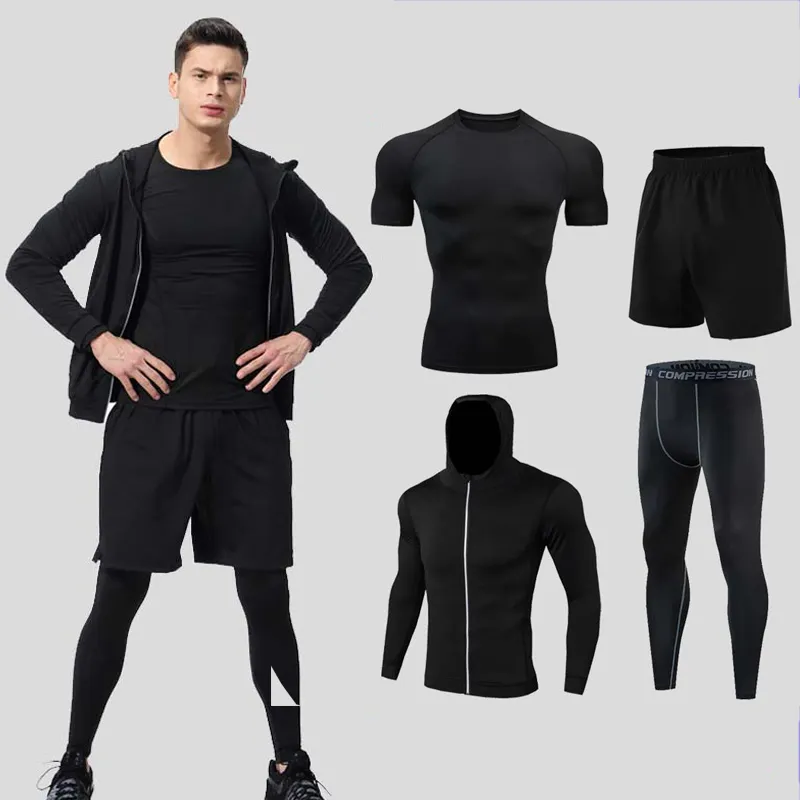 Groothandel Heren Strakke Compressie Training Jogging Kleding Trainingspak Custom Mannen Gym Fitness 5 Delige Sets Sportkleding