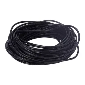 Hobbyworker 2mm 3mm Genuine Black Round Cowhide <strong>Leather</strong> Cord <strong>Strips</strong> for Jewelry Bracelet Necklace Making 10m - Product Image 1