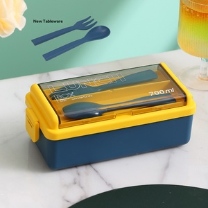 Lonchera de Plástico de Doble Capa Apta para Microondas, Lonchera Bento con Compartimentos a Prueba de Fugas para Trabajadores de Oficina, Contenedor de Alimentos Calentables - Product Image 5