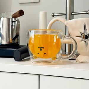 Gobelet à eau isolé à double paroi en verre borosilicate de haute qualité, design moderne, couleur unie, avec poignée, pour adultes, usage domestique - Product Image 1