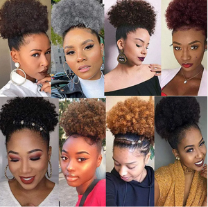 Extensions courtes synthétiques de 27cm et 125g, postiches <span class=keywords><strong>chignon</strong></span> afro, queue de cheval bouclée crépue et bouclée <span class=keywords><strong>pour</strong></span> femmes noires - Product Image 5