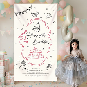 Decoración Colgante <span class=keywords><strong>de</strong></span> Lona para Fiesta <span class=keywords><strong>de</strong></span> Primer <span class=keywords><strong>Cumpleaños</strong></span> Infantil, Diseño <span class=keywords><strong>de</strong></span> Pastel <span class=keywords><strong>de</strong></span> <span class=keywords><strong>Cumpleaños</strong></span> <span class=keywords><strong>de</strong></span> Dibujos Animados, Estilo Dibujado <span class=keywords><strong>a</strong></span> <span class=keywords><strong>Mano</strong></span> para Niñas, Fondo para Bebés - Product Image 4