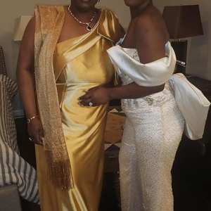 PM004 Robes de soirée en satin à une épaule style sirène avec nœud et fente au dos pour demoiselles <span class=keywords><strong>d</strong></span>'<span class=keywords><strong>honneur</strong></span> et mère de la mariée - Product Image 3