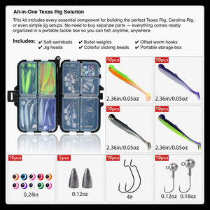 <span class=keywords><strong>Kit</strong></span> <span class=keywords><strong>de</strong></span> leurres <span class=keywords><strong>de</strong></span> pêche Texas Rig, appâts souples, poids à bille, hameçons décalés, têtes <span class=keywords><strong>de</strong></span> jig, perles, 76 pièces, ensemble <span class=keywords><strong>de</strong></span> matériel <span class=keywords><strong>de</strong></span> pêche au black-bass pour l'eau douce - Product Image 2