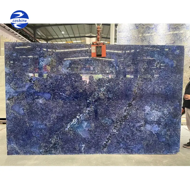 Piedra de hielo azul de cuero macauba, losa de granito azul océano para encimeras, venta al por mayor