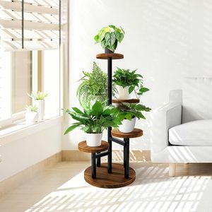 Étagère <span class=keywords><strong>en</strong></span> <span class=keywords><strong>bambou</strong></span> métallique à 3 niveaux, revêtement <span class=keywords><strong>en</strong></span> poudre, écologique, moderne, support de présentation de pot de fleurs de bureau - Product Image 5
