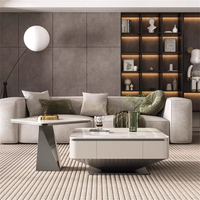 Meubles de salon, tables basses en marbre, tables basses modernes de luxe en or, ensemble de tables basses en acier inoxydable avec rangement
