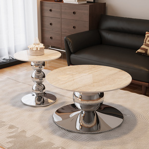 Table basse en pierre noire de luxe Bao Geli, design minimaliste italien, cadre en acier inoxydable, design rond, mobilier moderne pour salon - Product Image 2