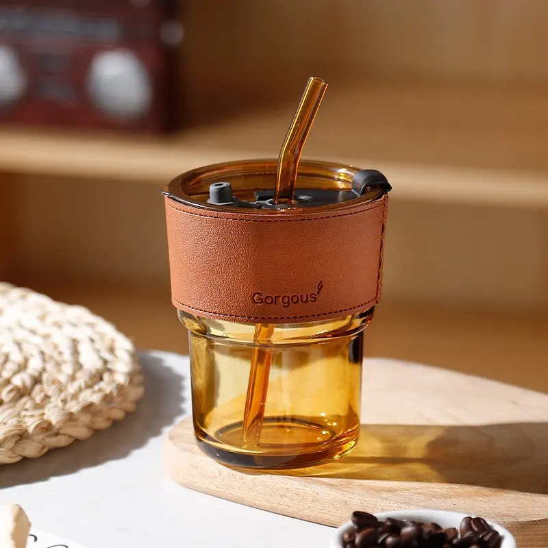 Sippy Cup with Leather jacket Drink juice Portable Cup Coffee Glass Mug
