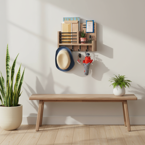 JUNJI Rustic Wood <strong>Wall</strong> Shelf Entryway Mail &amp; <strong>Key</strong> Organizer Coat <strong>Rack</strong> with Storage <strong>Rack</strong> - Product Image 4