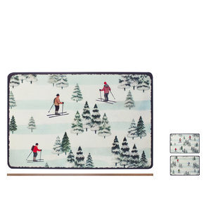 Cork Placemats Set Of Two 43x28 Cm Skier Design <b>Winter</b> Scene <b>Decor</b> For Table Use - Product Image 1