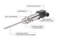 Sensor Suhu WR-203 Stainless Steel IP65 Sinyal 0-10V 0-5V Output 100C 200C 300C RS485 4-20mA RTD OEM ODM Hirschmann