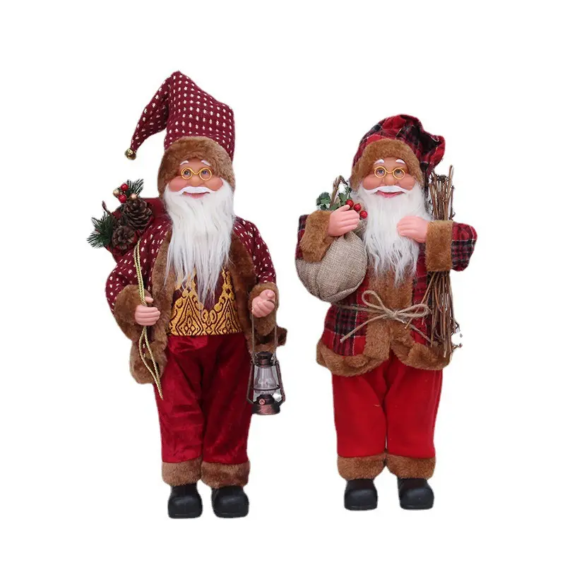 Hot bán 46cm đứng cổ điển Santa Claus với túi quà tặng và thông giáng sinh búp bê