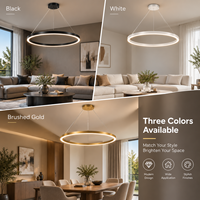Vente en gros de luminaires suspendus circulaires à LED noirs modernes, design ultra fin pour salon, bureau, éclairage commercial