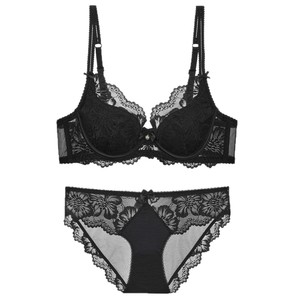 Completo Intimo Donna in Pizzo Trasparente <span class=keywords><strong>Bordeaux</strong></span> con <span class=keywords><strong>Reggiseno</strong></span> Balconette con Ferretto e Dettagli a Balze e Perizoma con Bordo in Pizzo - Product Image 5