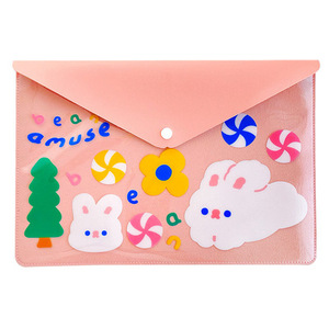 Nouvelle pochette à bouton-pression translucide, mignonne et kawaii, pour le rangement de documents, pochette personnalisée en PVC, étui à crayons - Product Image 3