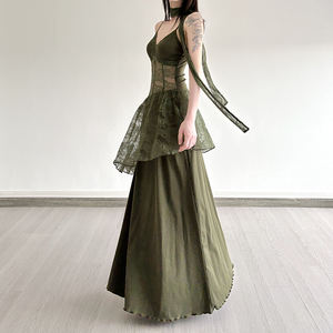 Unique Women Vintage Lace Patchwork Sheer <b>Maxi</b> <b>Dress</b> Sleeveless Layered Hem Waist Slim Fit Retro <b>Dress</b> - Product Image 5