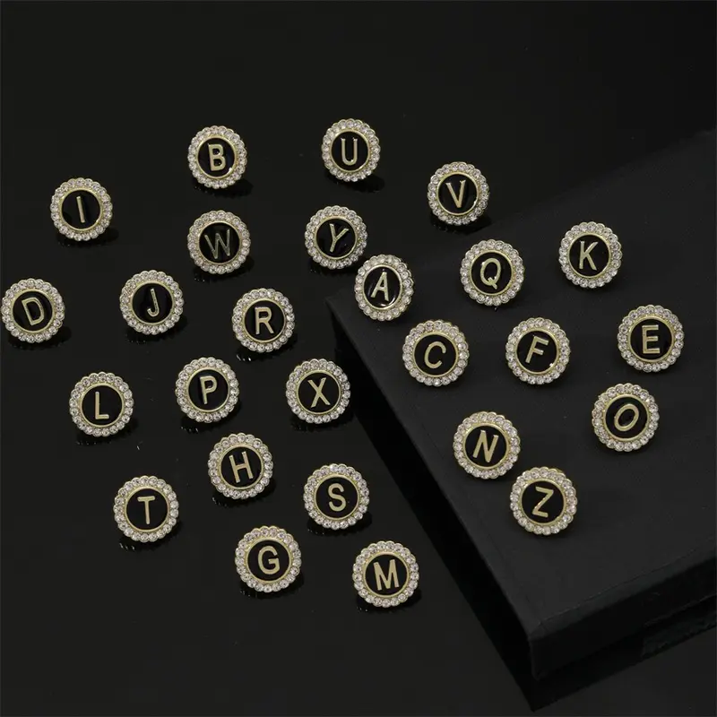 Black round paved letter shape retro luxury fashion jewelry brooches china wholesale women brooches with rhinestone