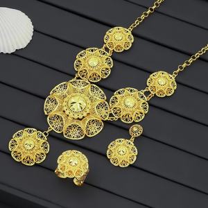 JXX Fashion High-End Women's Jewelry <b>Set</b> 24k Gold Plated <b>Bracelet</b> Necklace Bangle Earring for Wedding and Party - Product Image 1