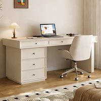 Escritorio de Estudio de Madera Maciza de Estilo Moderno y Minimalista, con Esquinas Redondeadas, Cajones de Almacenamiento, Función de Enchufe, para Oficina, Hogar, Dormitorio, Computadora