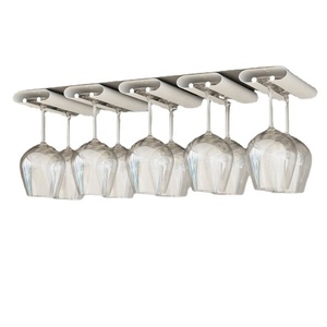 Hot Selling Under Cabinet Stemware Wine Glass Holder Rack 8 Glasses Storage Hanger Metal Organizer Rack for Bar Kitchen