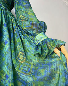 Abito Lungo da Donna Personalizzabile Semi-Trasparente con Stampa, <span class=keywords><strong>Plissettato</strong></span>, Vita Alta, Modesto, in Chiffon, Collo Tondo, Maniche Lunghe a Palloncino - Product Image 4