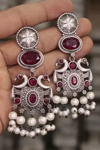 Exima Traders Brass Base Bezel Setting Artificial Stones Trendy <b>Chandelier</b> Earring Set for Women's Casual Office Wear India - Product Image 2